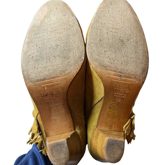 Maje Suede Tan Fringe Western Ankle Bootie Size 38 / 7.5 - Picture 9 of 12